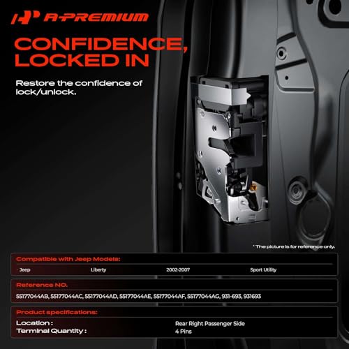 Image of A-Premium Rear Right Passenger Side Door Lock Actuator Compatible with 2002-2007 Jeep Liberty Sport Utility,