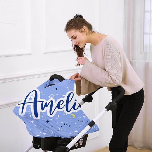 Image of Personalised Car Seat Cover for Babies - Multi-use Carseat Canopy Cover with Name, Purple Pattern Car Seat Covers, Christmas Birthday Gifts for Infant Boys and Girls
