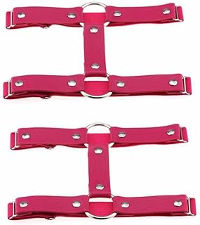 SHTGOI 2 ligueros de piel elásticos para muslos, ligueros punk, ligas ajustables con clips, arnés para mujeres, niñas, rave y espectáculos, color rosa
