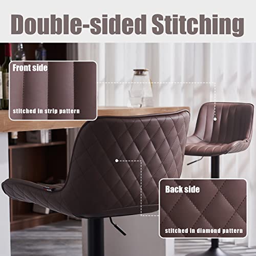 Younike Bar Stools Set Of 2 Swivel Barstools Faux Leather Adjustable Padded High Backrest Counter Stools, Dark Brown, 3-5 Mins To Assemble, Loads 300 Lbs #TOP3