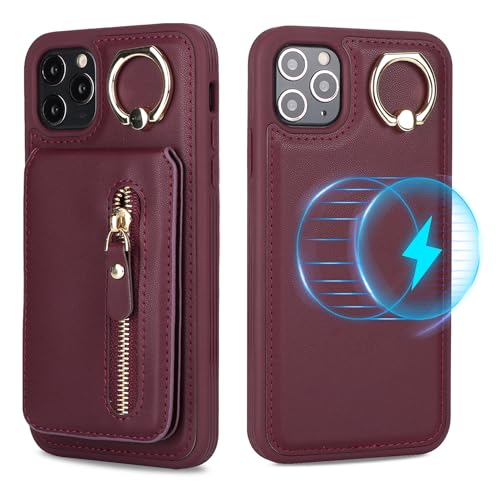 Étui magnétique iPhone 11 Pro Max Havaya MagSafe en cuir rouge vin avec porte-cartes amovible