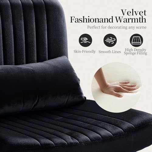 Image of Warmiehomy Criss Cross Chair, Luxury Velvet Cross Legged Chairs, Office Chair for Home Office, Desk Chair with Height Adjustable, Wide Seat Computer Chair, Comfy Vanity Chair Gift, Classic Black