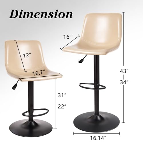 Image of Waleaf Adjustable Bar Stools Set of 2, Modern Faux Leather Swivel Barstools