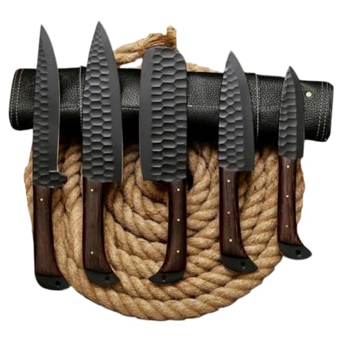 OLDZ-Handmade Damascus Steel Kitchen Knife Set of 5pcs With sheath Chef knife set Chef Knives set Kitchen Gadgets Handmade Kitchen Gifts Viking Kitchen Knife For Men, Valentines day gifts for him