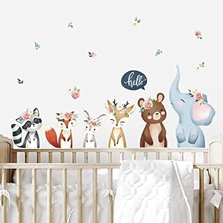 decalmile Woodland Animal Wall Decals Elephant Bear Fox Deer Wall Stickers Baby Nursery Kids Room Bedroom Wall Decor
