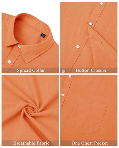 J.VER Men's Linen Shirts Casual Button Down Long Sleeve Shirt Solid Spread Collar Summer Beach Shirts with Pocket