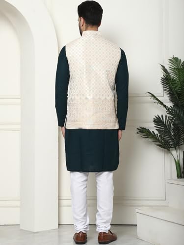 Sojanya (Since 1958 Pure Cotton Kurta And White Pyjama With Nehru Jacket2