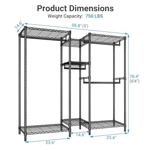 Image of VIPEK Classic V6 Medium Heavy Duty Clothes Rack, Dynamic Closet System