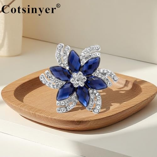 Image of Vintage Flower Brooch for Women - Elegant Lapel Pin with Rhinestones & Crystals for Suits, Coats, Dresses, Hats, Scarves and Shawls