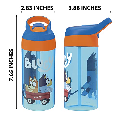 Image of Zak Designs 17.5 oz Riverside Bluey Kids Water Bottle with Straw and Built in Carrying Loop Made of Durable Plastic, Leak-Proof Design for Travel, 2PK Set