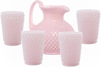 Pitcher Sets - Gigi Hobnail Pattern - American Made - Mosser Glass USA Crown Tuscan Pitcher/4 Tumblers