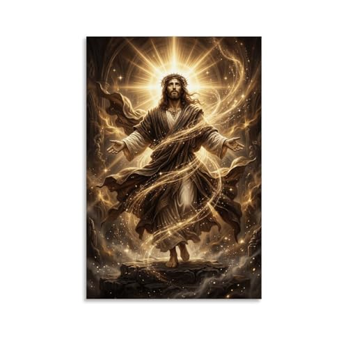 Póster de Jesucristo con luz dorada: pintura religiosa clásica de 40x60 cm para iglesia