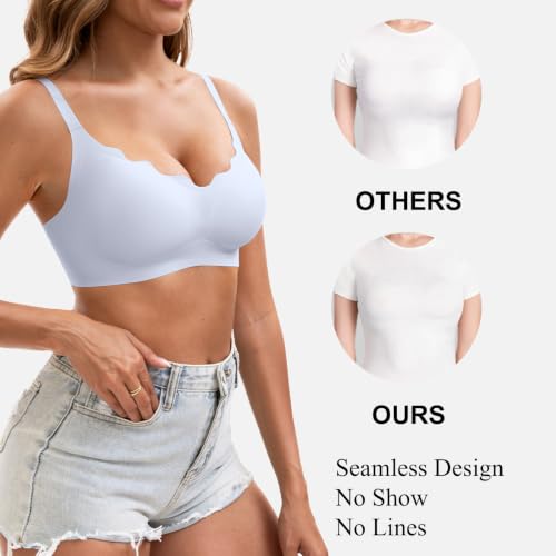 Image of Womens Seamless T-Shirt Bras 3 Pack Wireless Comfy Jelly Bra, Full Coverage Bralette No Show Under Clothes