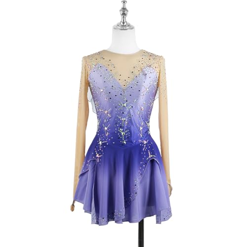VVieer Vestido de patinação artística gradiente roxo malha saia menina gancho manga comprida feito à