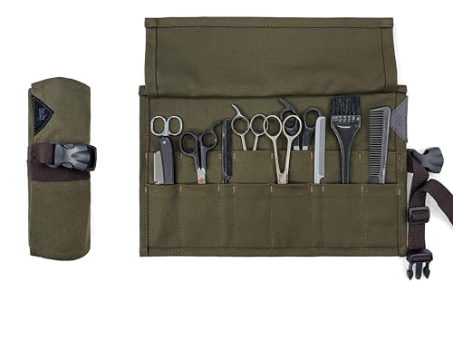 Under NY Sky Estojo Porta Tesoura - Salão de Beleza, Barbearia - Case Rolo Portátil em Lona para Tesoura de Corte de Cabelo, Pente, Pincel, Lápis Maquiagem - Barbeiro, Cabeleireiro, Maquiador - Verde