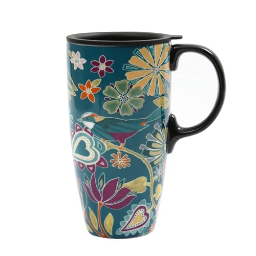 Topadorn Ceramic Travel Mug Coffee Cup with Sealed Lid, 17oz. Green