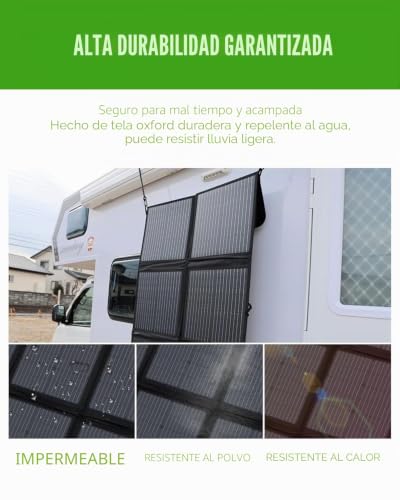 Panel solar plegable de 200W con cable de 3m y protección IP67 para camping 7