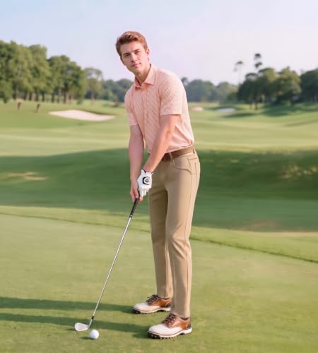 Image of Golf Shirts for Men - Dry Fit Moisture Wicking Short Sleeve Performance Sport Casual Striped Collared Mens Polo Shirt