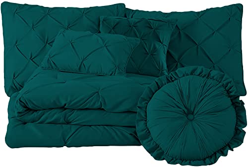 Epic Cotton Luxurious 7-Piece Pinch Pleat Pintuck Bedding Comforter Set Lightweight 100% Egyptian Cotton, 1000 Thread Count, (Full, Teal)
