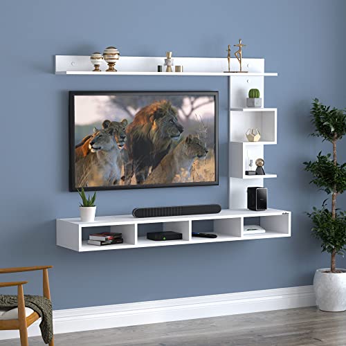 Image of Anikaa Cindy Engineered Wood Wall Mount TV Unit /TV Stand /TV Cabinet /TV Entertainment Unit /Set Top Box Stand (White) (Ideal for 43 Inch)(D.I.Y)