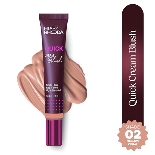 Image of Hilary Rhoda Quick Cream Blush | Mellow | Long-Lasting & Buildable Liquid Blush | Highly Pigmented | Lightweight & Easy to Blend | For All Skin Types | (Mellow Coral) - 20ml