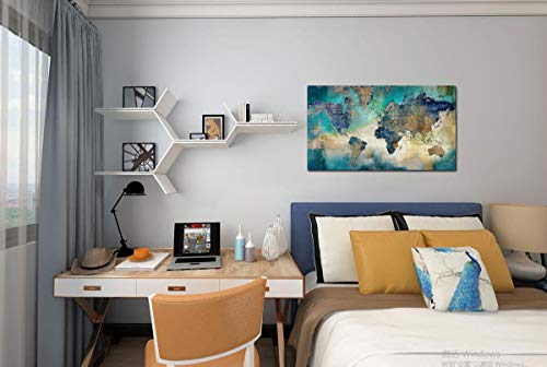 Large World Map Canvas Prints Wall Art For Living Room Office "24X48" Green World Map Picture Artwork Decor For Home Decoration #TOP6