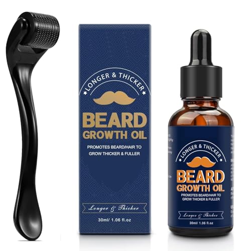 Bartwachstum-Set, 100% natürliche Inhaltsstoffe Bartöl-Serum, stimuliert Bart, Schnurrbart und Haarwachstum, Bartroller für Bartwachstum Haarwachstum für Männer, Bartwuchs Kit für Männer Vater