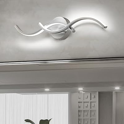 EDISLIVE Modern Wave LED Vanity Light Dimmable Modern Led Vanity Light Fixtures Linear Wall Sconce with Acrylic Strip Shade?24 in LED Vanity Lights for Bathroom Bedroom Makeup Living Room, NICKEL