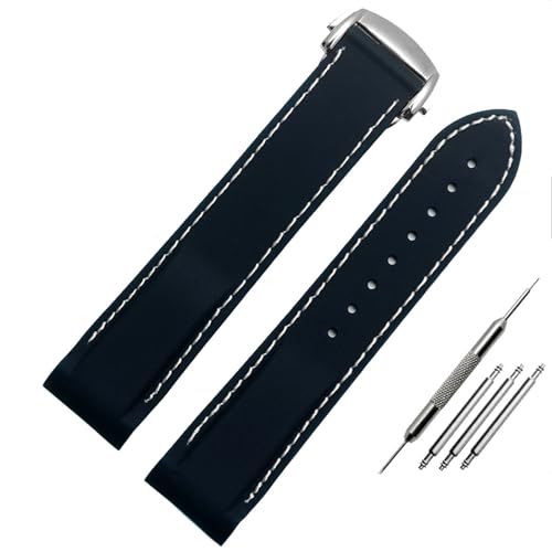 Bracelet de montre 22mm silicone caoutchouc bleu incurvé pour Seamaster