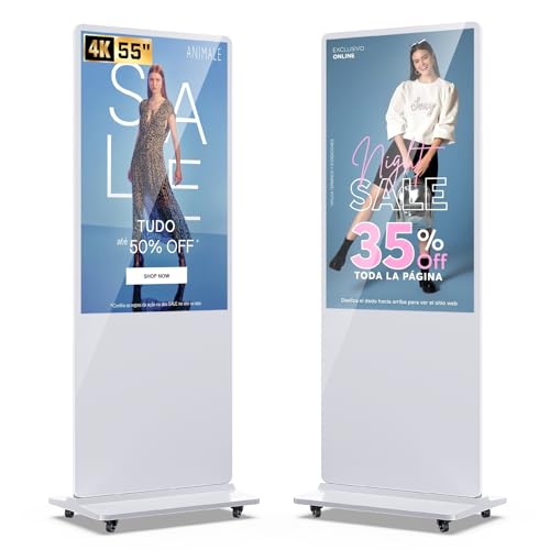 Image of MWE 55 Inch 4K Digital Signage Display Kiosk, LCD Screen Indoor Floor Standing Advertising Displays, Android System Commercial Totem, Vertical Poster with Auto Media Player-White