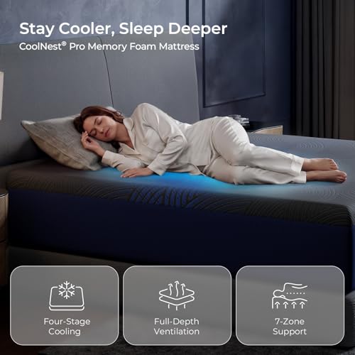 Image of Sweetnight CoolNest Pro 12 Inch Queen Mattress, Cooling Queen Size Memory Foam Mattress with 7-Zone Support for Pressure Relief, Full-Depth Airflow, CertiPUR-US Certified