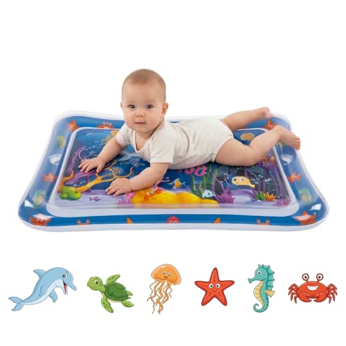 Piszvbej Tummy Time Water Mat for Babies Inflatable Tummy Time Water Play Mat with Bright and Colorful Patterns for Interactive and Fun Early Learning Ocean-Themed
