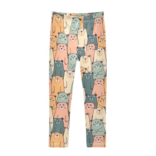 Girls Basic Leggings Baby Girls Pants Vintage Bear Soft Footless Stretchy Tights Pants 4-10Y