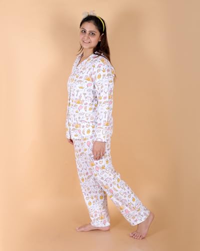 Image of The Mom Store Pajama Set for Women | Soft Cotton Breathable Nightwear for Comfortable Sleep | Stylish Elegant Sleep Suit & Lounge Wear for Womens | Everyday Nightsuit | Shirt Pyjama Set for Women