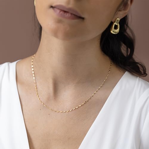 Amberta Real Italian Yellow 9ct Gold Chain Necklace for Women | Solid Gold Chain Choker Necklace Mirror Twisted Popcorn 16/18/20 inch: 16 inch Mirror Chain