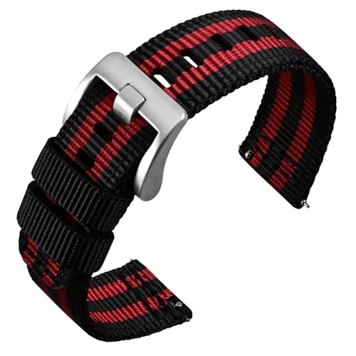 Image of ANNEFIT Nylon Watch Strap for Men 22mm, Quick Release Military Watch Band with Heavy Duty Stainless Steel Buckle (Black/Red)