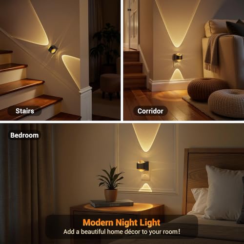 Image of JandCase Night Lights Plug into Wall, 3000K Warm White Projector Night Light, Dusk to Dawn Sensor Night Light Plug in, Dimmable Night Light with Brightness Memory for Bedroom Hallway Stair Nursery