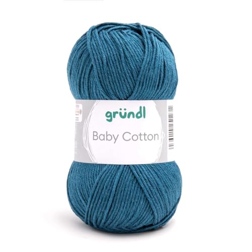 Gründl Baby Cotton, Babywolle, Baumwollgemisch,50 g/140m LL/NS 3-4,Wolle,Strick- und Häkelgarn, (13 petrol)