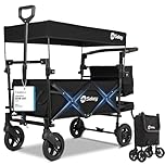 Sekey Bollerwagen Faltbar mit Dach 2 Kinder 100KG, Faltbarer Bollerwagen Handwagen Schiebegriff, Kinderwagen Stoßfest PU Räder mit Bremsen 110L, SS5050, Schwarz