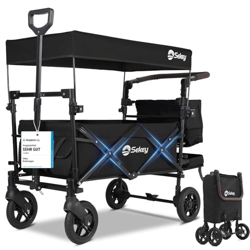 Sekey Bollerwagen Faltbar mit Dach 2 Kinder 100KG, Faltbarer Bollerwagen...