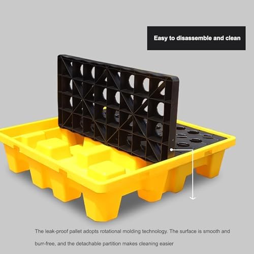 Industrial Spill Containment Pallet Oil Spill Containment Tray, Durable Leak Prevention Base for Industrial Drums, Essential for Safe Spill Management and Forklift Transp，Yellow+black 120x60x10cm