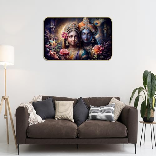 Image of Masstone Radha Krishna Crystal Embedded High Gloss Wall Painting, Golden Slim Frame, 45x30 Cm Wall Art for Living Room, Bedroom, Office & Home Decor (HG06)