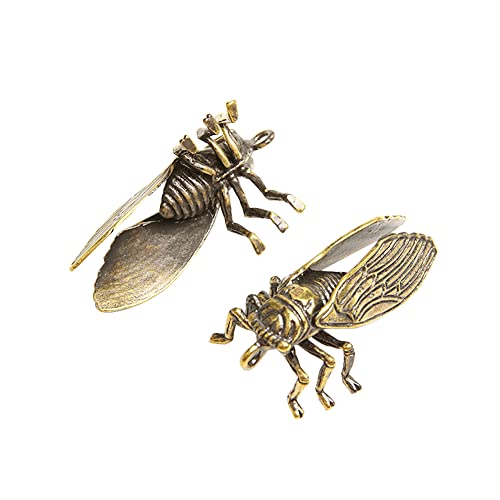 Acxico 2Pcs Chinese Collection Old Asian Antique Collectible Brass Cicada Exquisite Statue