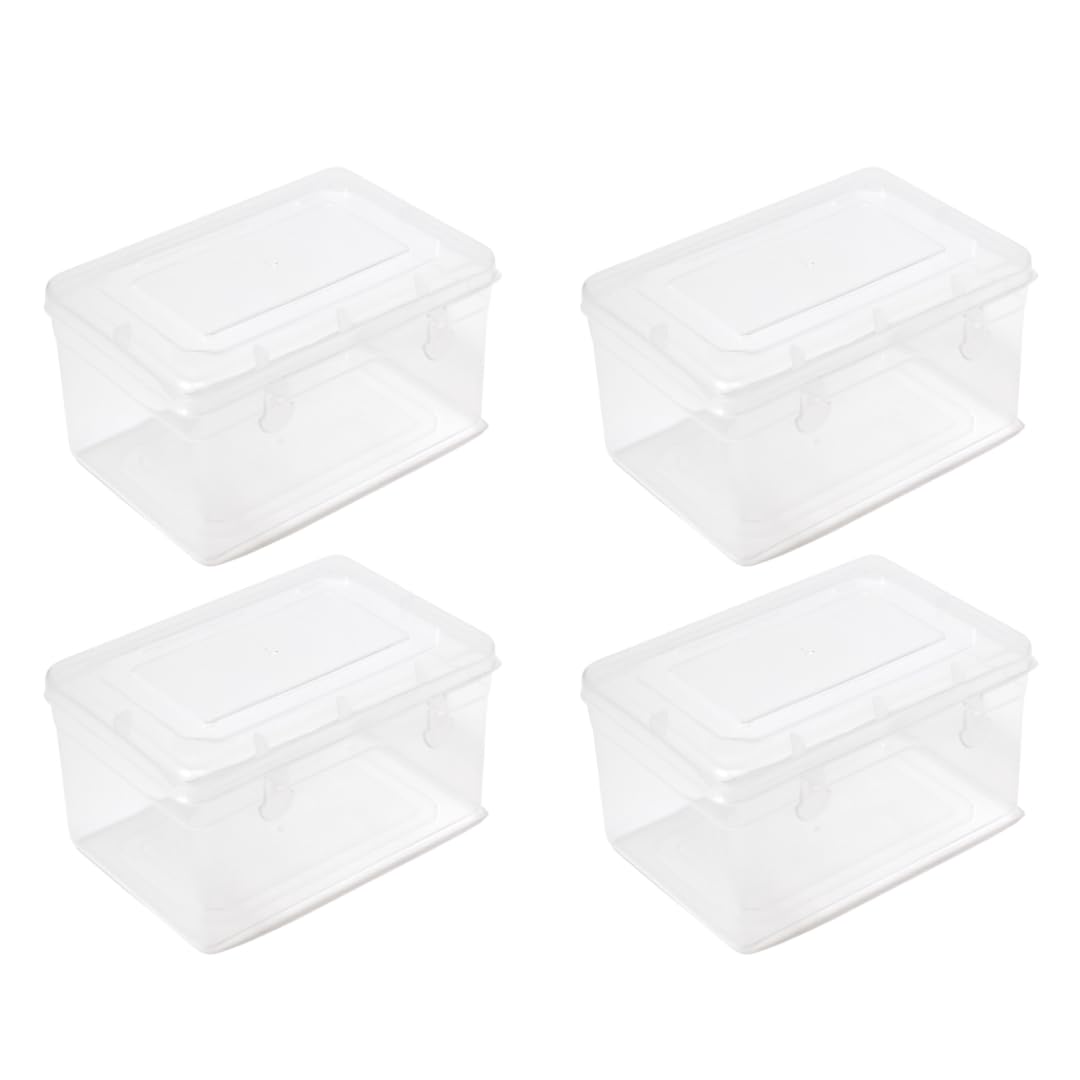 Meepo Clear Plastic Rectangular Multipurpose Transparent Small Storage Container Boxes with Lock System (9X6X4 inches)-image-26