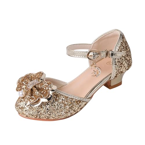 Princess Shoes Glitter-Girl Dress Shoes for Toddler Little Kid Round Toe with Bow,1.2" Low Heel for Wedding Christmas Party Father-Daughter Dance2