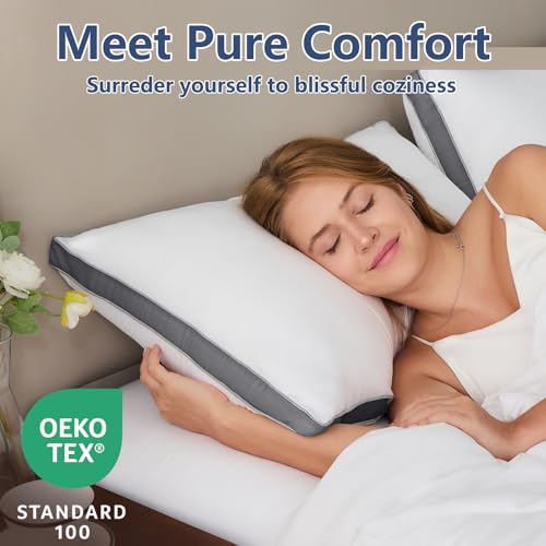 CozyLux Pillows Standard Size Set of 2, Soft Supportive Down Alternative Bed Pillow for Sleeping 2 Pack Dark Grey, Luxury Hotel Quality Gusseted Bedding Pillow for Back, Stomach or Side Sleepers 18x26