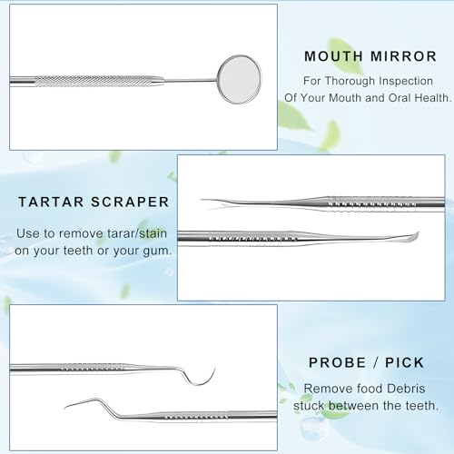 Zahnpflege Set 3 Pcs, Zahnarzt Instrumente, Zahnsteinentferner Zahnreinigung, Zahnarztbesteck Edelstahl, Zahnreinigungsset Professionell Zahnsonde Zahnhygiene Tools Mundspiegel Zahnstein Schaber – Bild 4