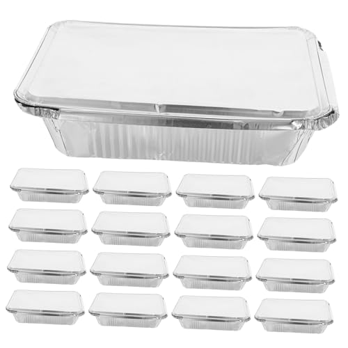LABRIMP 25個耐熱耐冷使い捨てアルミホイルパン 大容量 深型焼きトレイ 蓋付き 強化型 フォイルトレー ケータリング対応 持ち帰り料理 バーベ