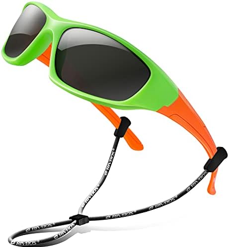RIVBOS Rubber Kids Polarized Sunglasses With Strap Glasses Shades for Boys Girls Baby and Children Age 3-10 RBK003ï¼Ë†Greenï¼â€°