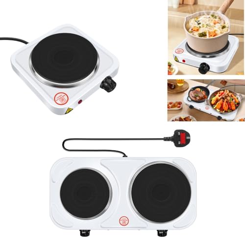 Double Electric Hot Plate Portable Table Top Cooker Hob 1000W Stove Cast Iron Heating Plate Electric Hob Single Burner with Adjustable Thermostat for Home Kitchen Warming/Cooking